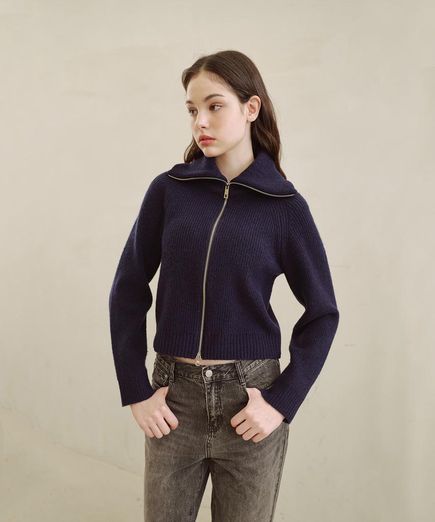 BLOND9 Volume Raglan Knit Zip-Up_Navy
