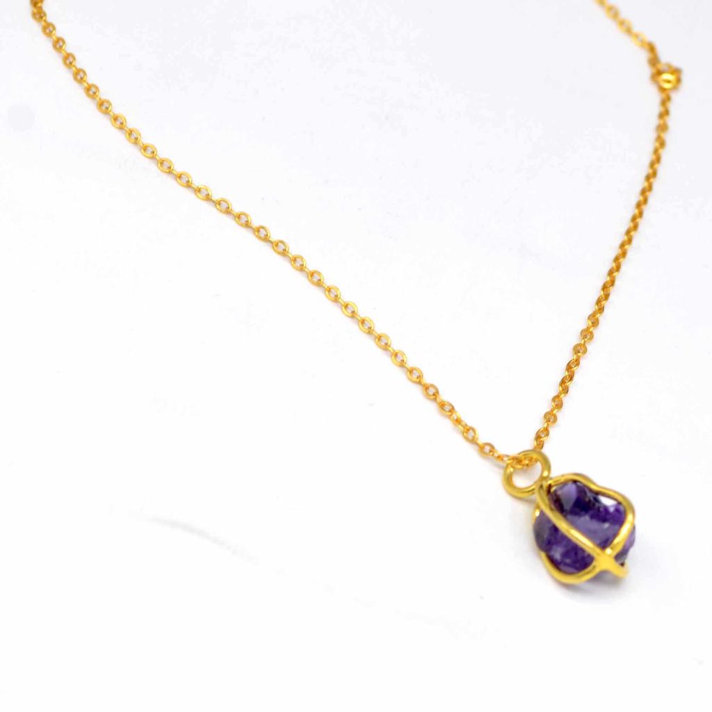 Raw Amethyst 925 Sterling Silver Necklace, Rough Gemstone Handmade Necklace Gift For Her Mom, Anniversary Gift