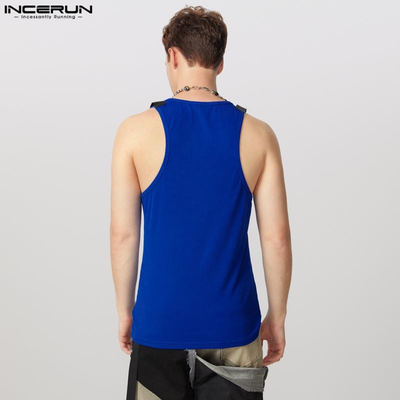 INCERUN Мужские майки без рукавов на бретелях, пэчворк, однотонные, повседневные, приталенные