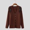 INCERUN Men Cutout Shoulder Patchwork Long Sleeve Casual Buttons T-Shirts Undershirts