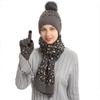 European & American Leopard Print Wool Hat, Scarf, and Gloves Set for Women - Warm Autumn/Winter Knit 3-Piece Collection