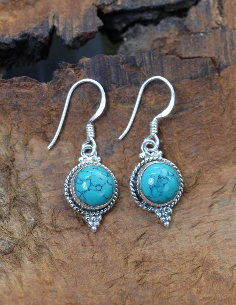 Серьги ручной работы из цельного серебра 925 пробы с синим медно-бирюзовым драгоценным камнем