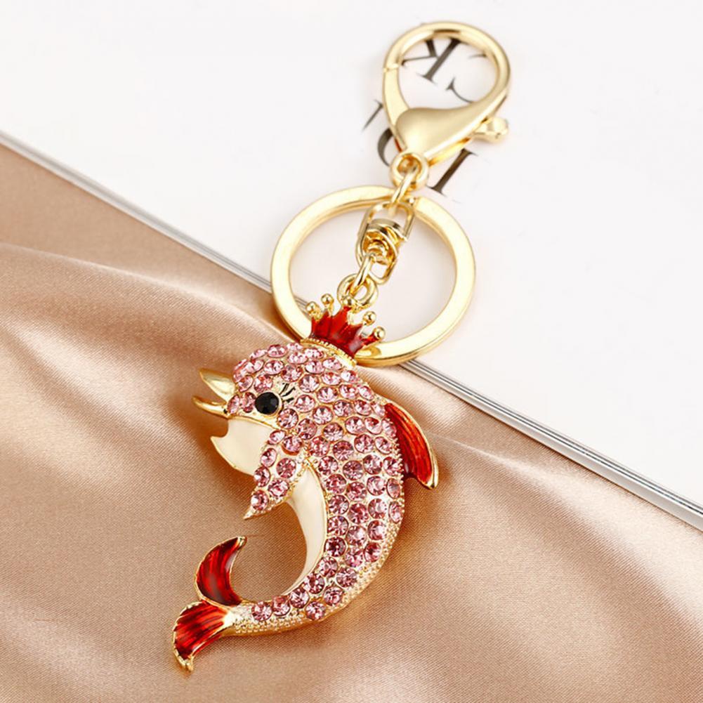Keychain Sparkling Rhinestones Dolphin Charm Wearing Crown Key Chain Decorative Wallet Backpack Car Key Holder Bag Charm 91