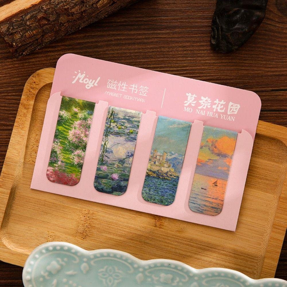 4PCS/Set Double Sided Printed Magnetic Bookmark Book Pagination Mark Reading Lovers