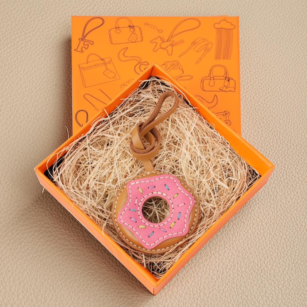 CRAZYSMITH Handmade Donut Bag Pendant Genuine Leather Bag Keychain For Handbags Interesting Stylish Leather Bag Accessories