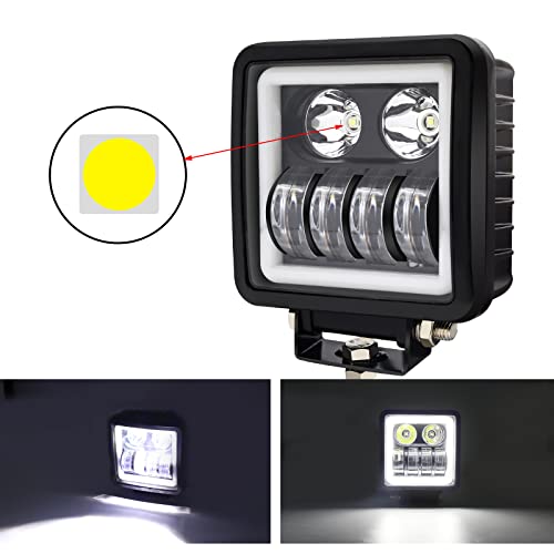Biqing 2PCS LED Work Light Offroad Driving Fog Lights, Waterproof Square Car Spot Lights with White Halo DRL 12V 24V 24V for Truck Tractor SUV AT