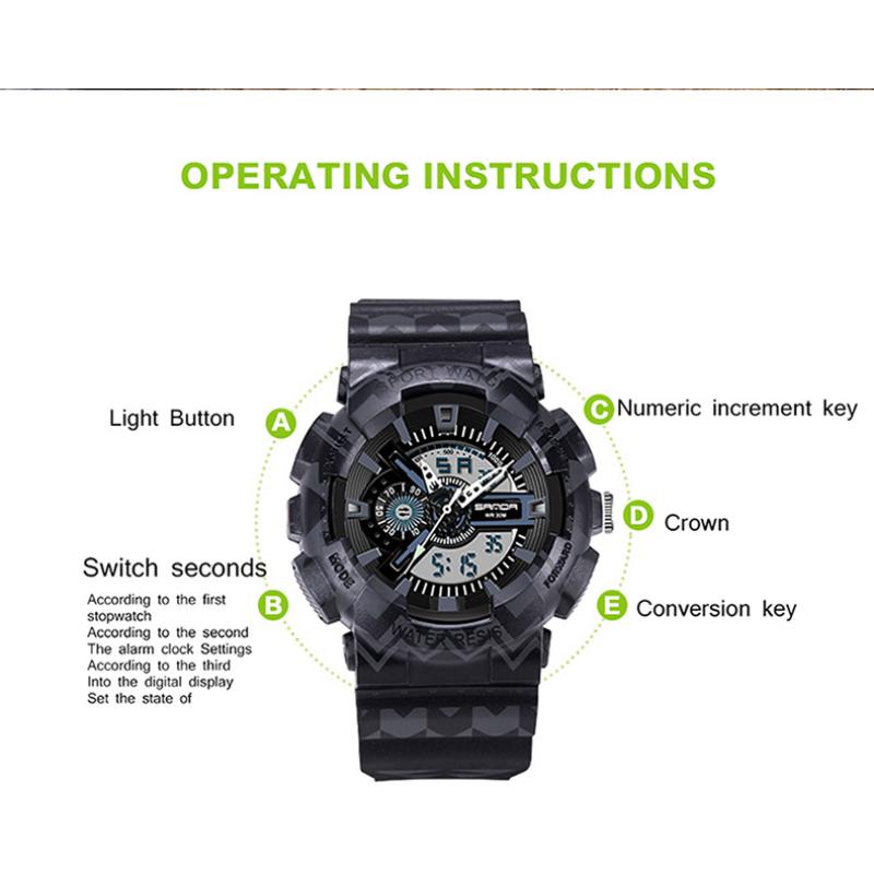SANDA Waterproof Men's Watch Electronic Fashion Multifunctional Outdoor Watch Sports Watch