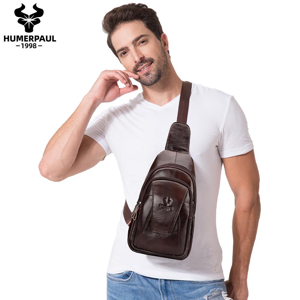 Humerpaul Мужская нагрудная сумка из натуральной кожи, большая вместительная сумка для мобильного телефона, сумка-мессенджер
