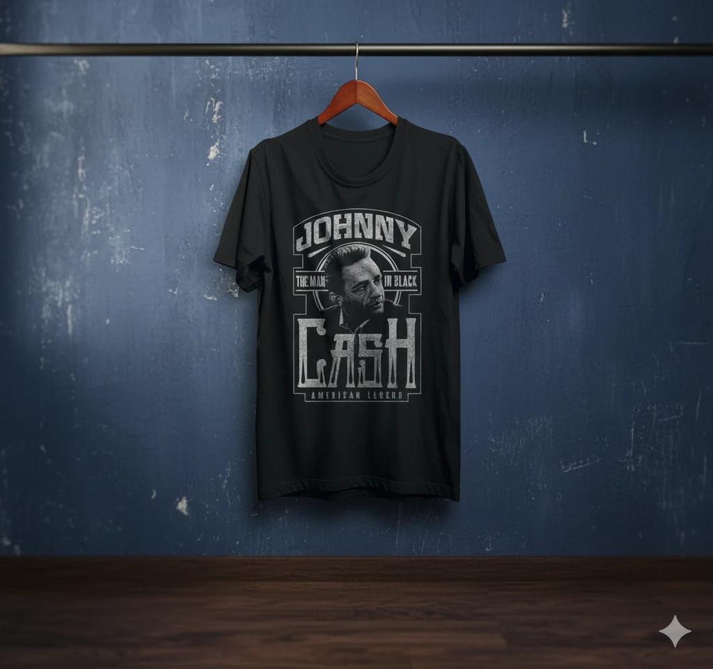 Johnny Cash “The Man in Black” American Legend Vintage T-Shirt (Black) - T670