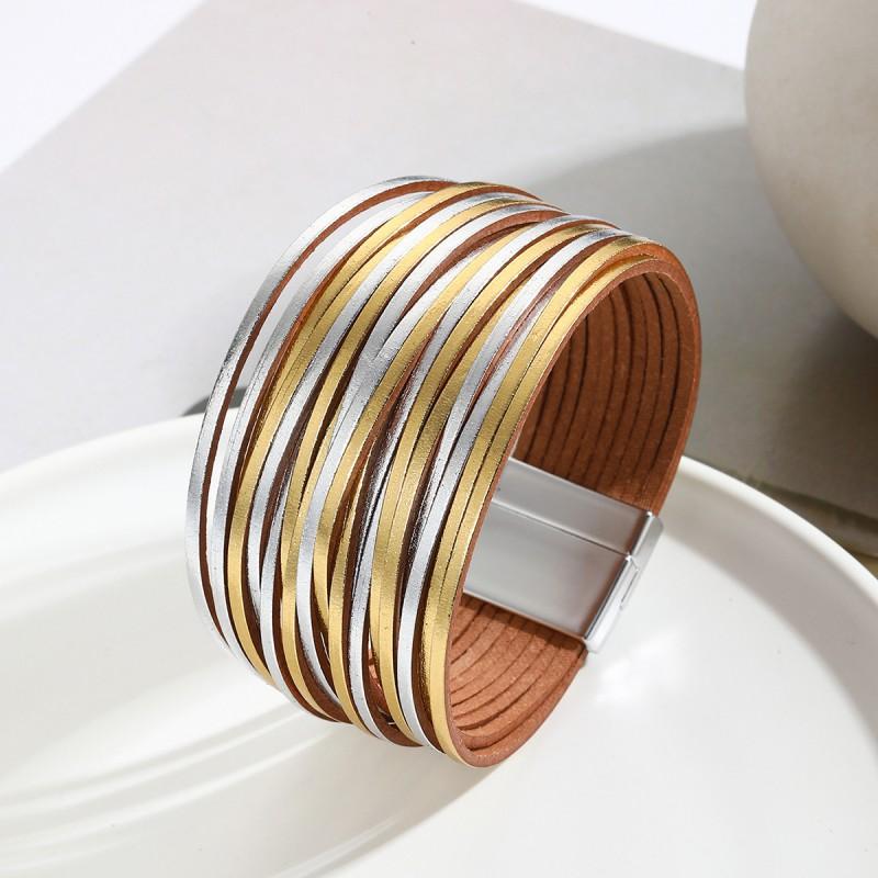 Multi-Strand Gradient Leather Bracelet Women With Magnetic Clasp PU Wristband In Fashionable Colors