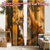 2pcs, 2D FLAT PRINTING Curtains (Without Rod) Autumn Fox Scene Holiday Printed Curtains Fabric Curtains Outdoor Decorations