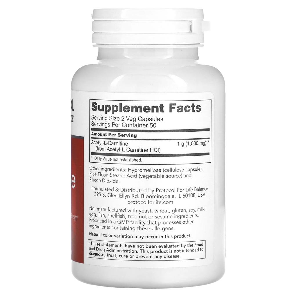 Acetyl-L-Carnitine, 500Mg, 100 Veggie Caps