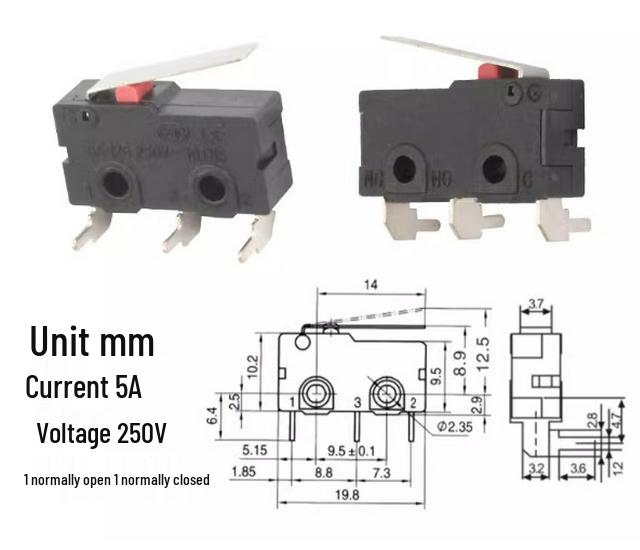 KW12 Micro Tripod Lever Switch, 5A/250V, KW11-3Z, Travel Limit Contact Button.