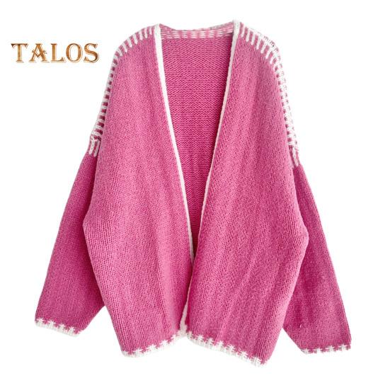 Весна Осень Женское Пальто Трикотажное Толстое Свободное Длинные Рукава Кардиган Однотонный Теплый Повседневный Повседневный Рабочий Уличный Свитер Куртка