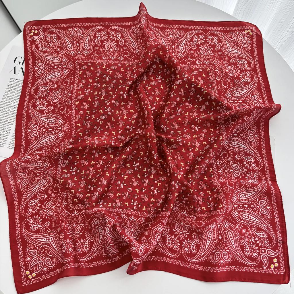 New Flowers Print Shawl Square Scarf for Women Satin Fashion Wraps Neckerchief Female Hair Bands Ribbon Headband Bandana