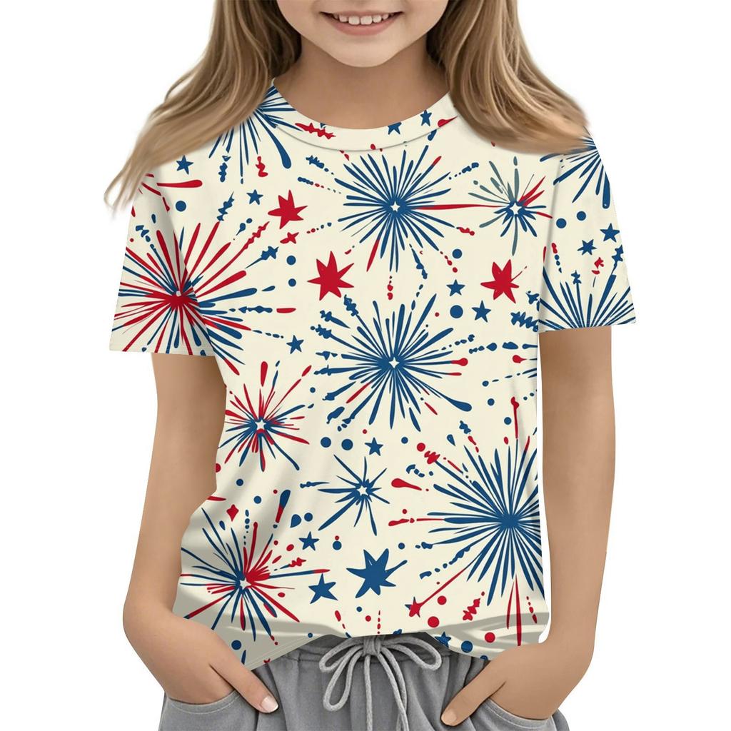 Детская модная повседневная футболка с коротким рукавом и принтом «День независимости» с круглым вырезом