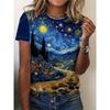 The Starry Night Van Gogh T Shirt Summer Women Crew Neck T-Shirt 3D Print Short Sleeve Top Vintage Clothes Oversized Tees