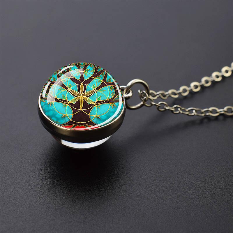 Сакральная геометрия-куб Метатрона, ожерелья Шри Янтра Мандала, двустороннее стеклянный шар, кулон, ожерелье, буддийское ювелирное изделие для йоги, подарок