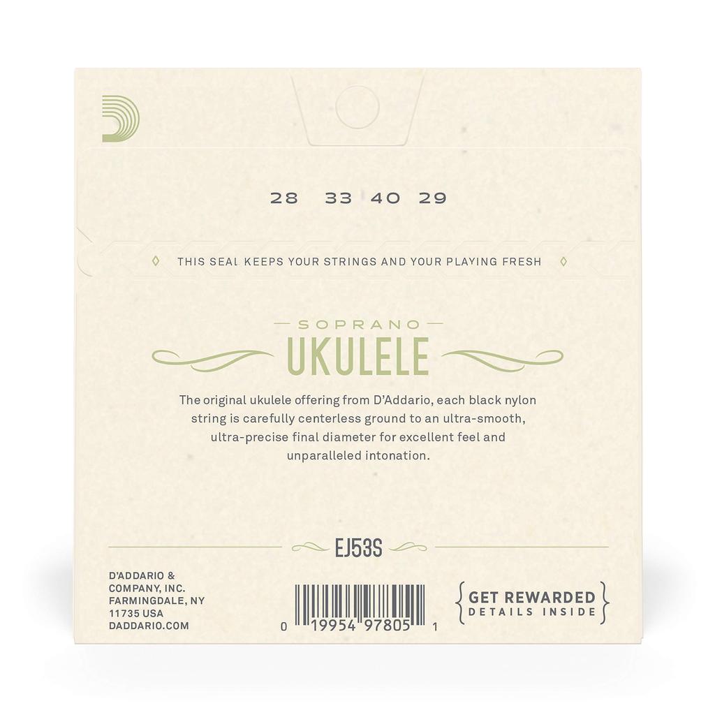Ukulele Strings Rectified Black Nylon Soprano EJ53S D'Addario Pro-Arté []