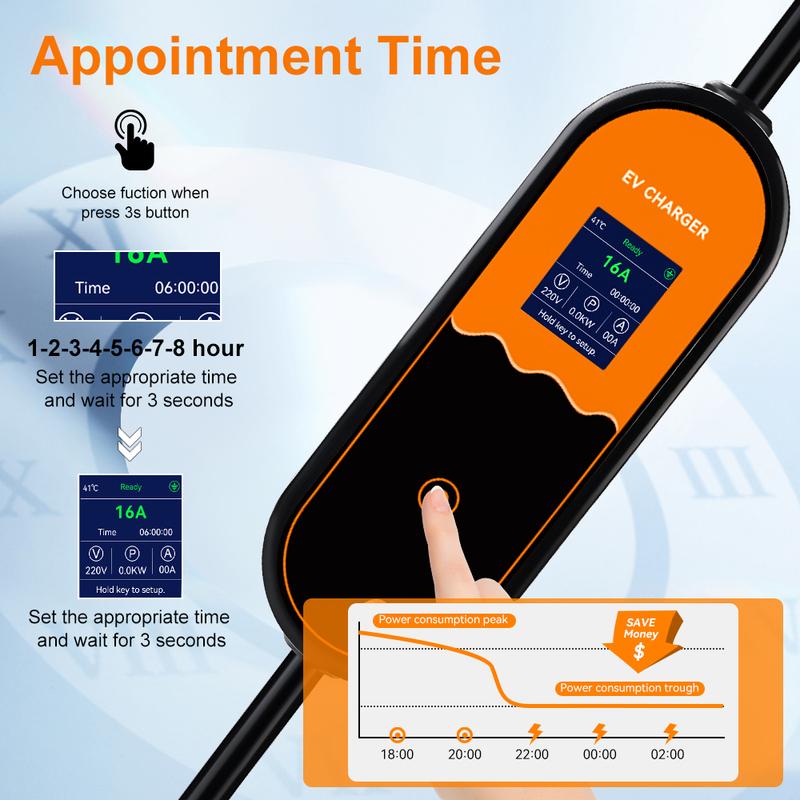 ADPOW Portable 16A Type2 EV Charger 3.5KW 3.5M Cable Current Adjustable Wallbox For IEC 62196-2 Standard EV Charging Accessories