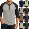 Men's Button-Down Contrast Raglan 3/4 Sleeve Top