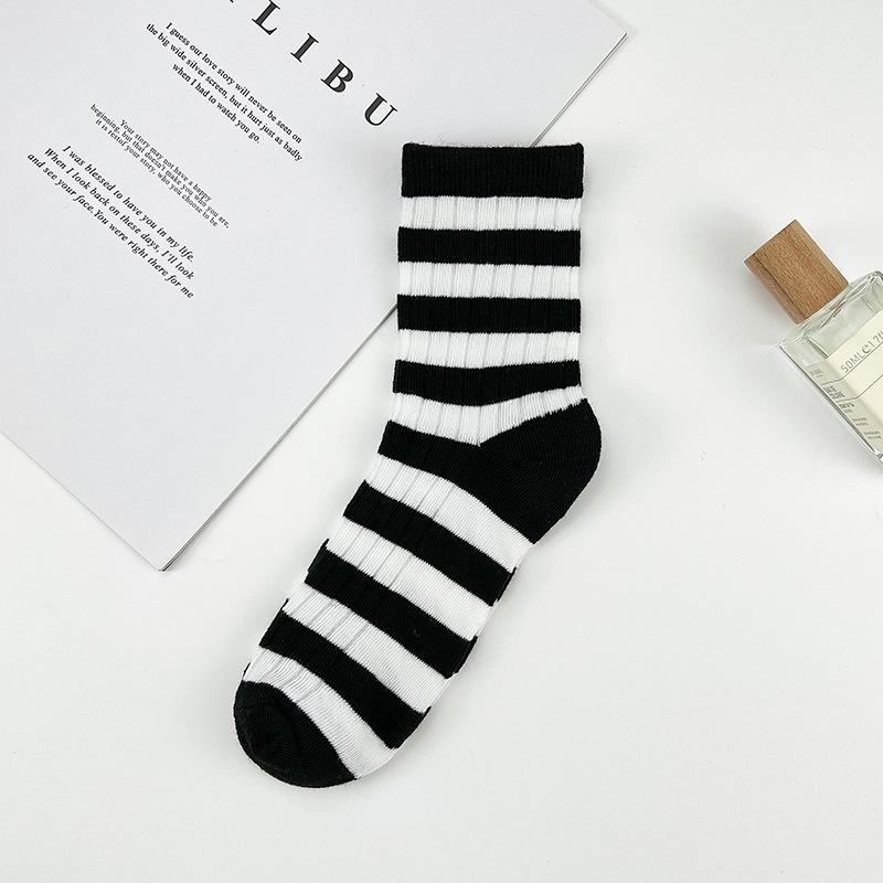 5 пар осенне-зимних носков для мужчин и женщин, полосатые спортивные носки до середины икры R-образной формы в повседневном стиле, дышащие и влагоотводящие, из полиэстера и хлопка