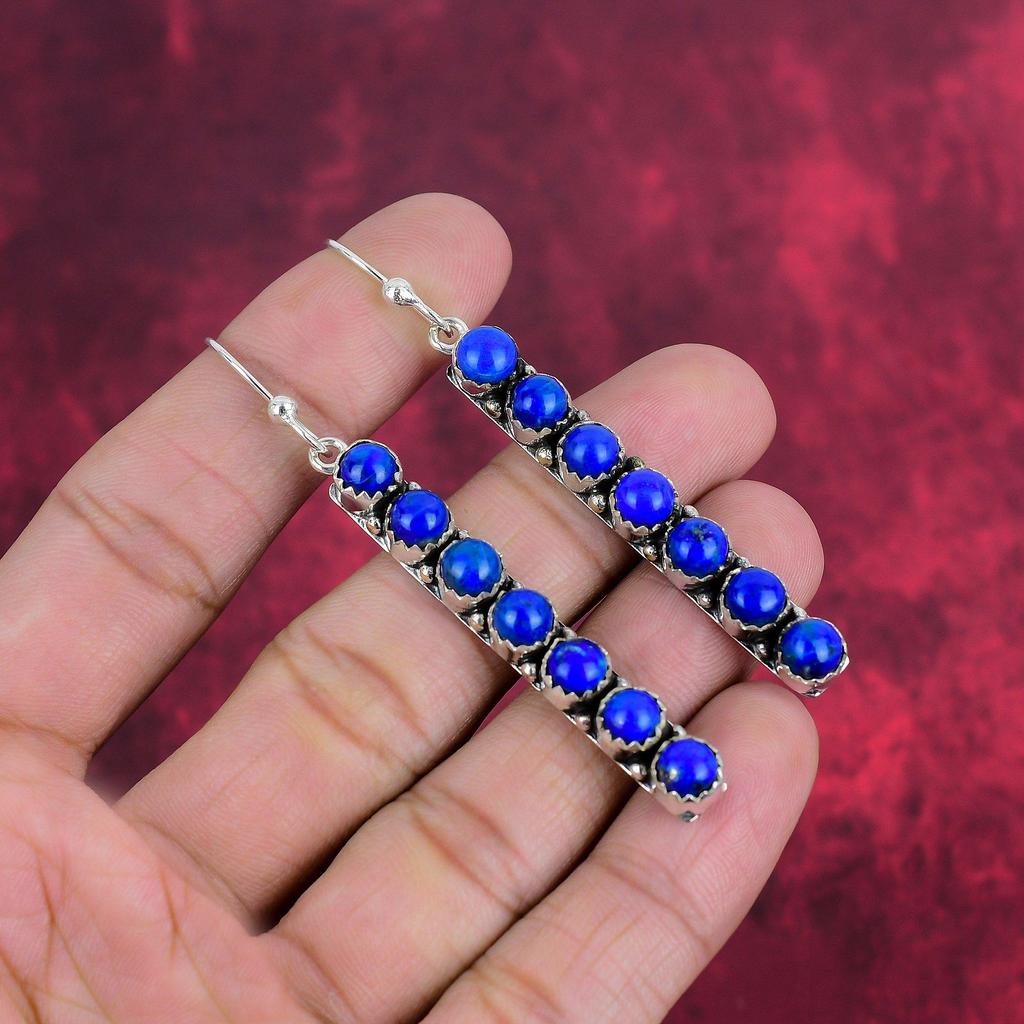 Lapis Lazuli Earrings Handmade Jewelry, 925 Solid Sterling Silver Earrings Designer Gemstone Jewelry Earrings, Gift For Mom