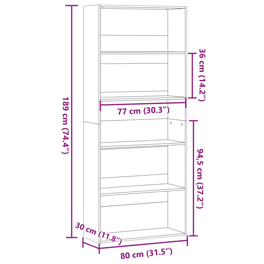 Bookshelf White 80 x 30 x 189 cm Particleboard
