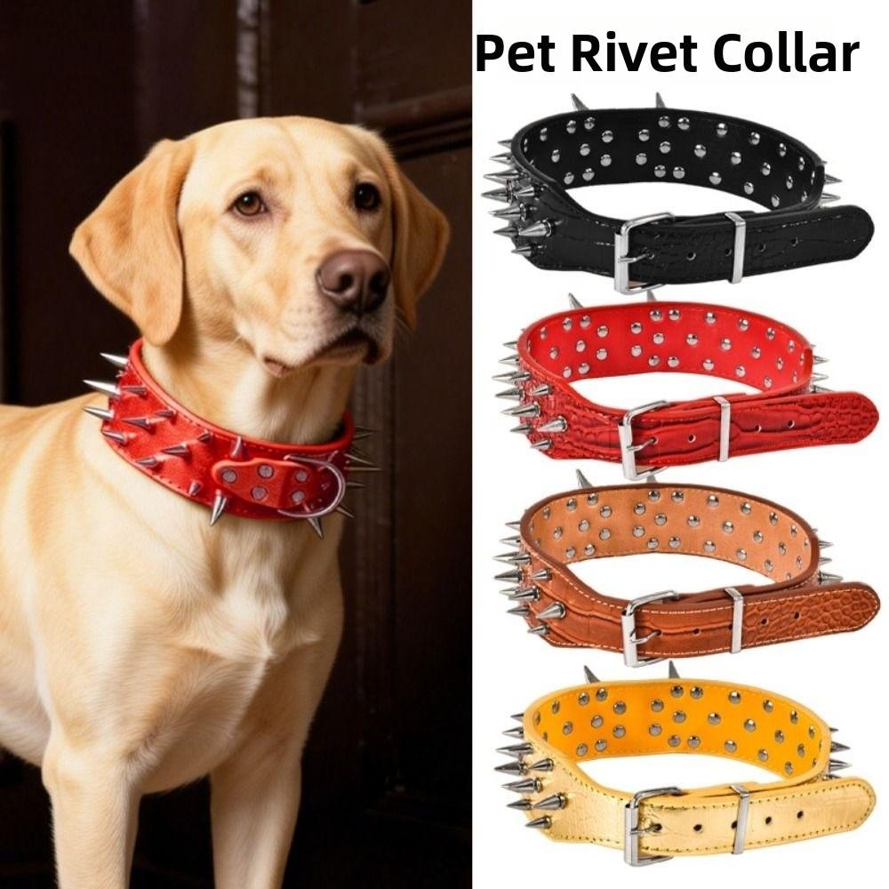 Anti-bite Spiked Dog Collars Adjustable Widen PU Leather Pet Necklace Heavy Duty Sharp Rivets Pet Collar Outdoor Dog Walking