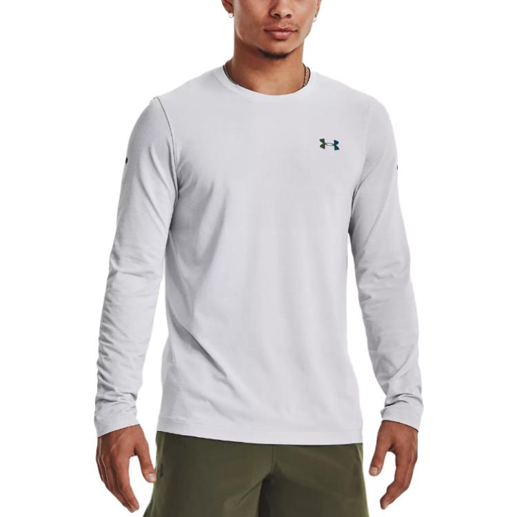 Under Armour Футболка с длинным рукавом Rush Solid Color Logo Print Vintage для мужчин, белая 1379282-100