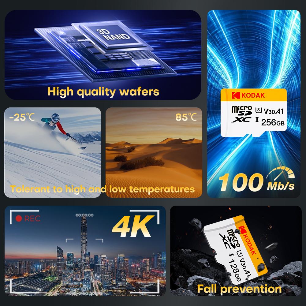 Kodak Мини SD-карта памяти 256 ГБ 128 ГБ 64 ГБ 32 ГБ U3 V30 4K Full HD Micro TF карта памяти Flash для телефона/компьютера/камеры