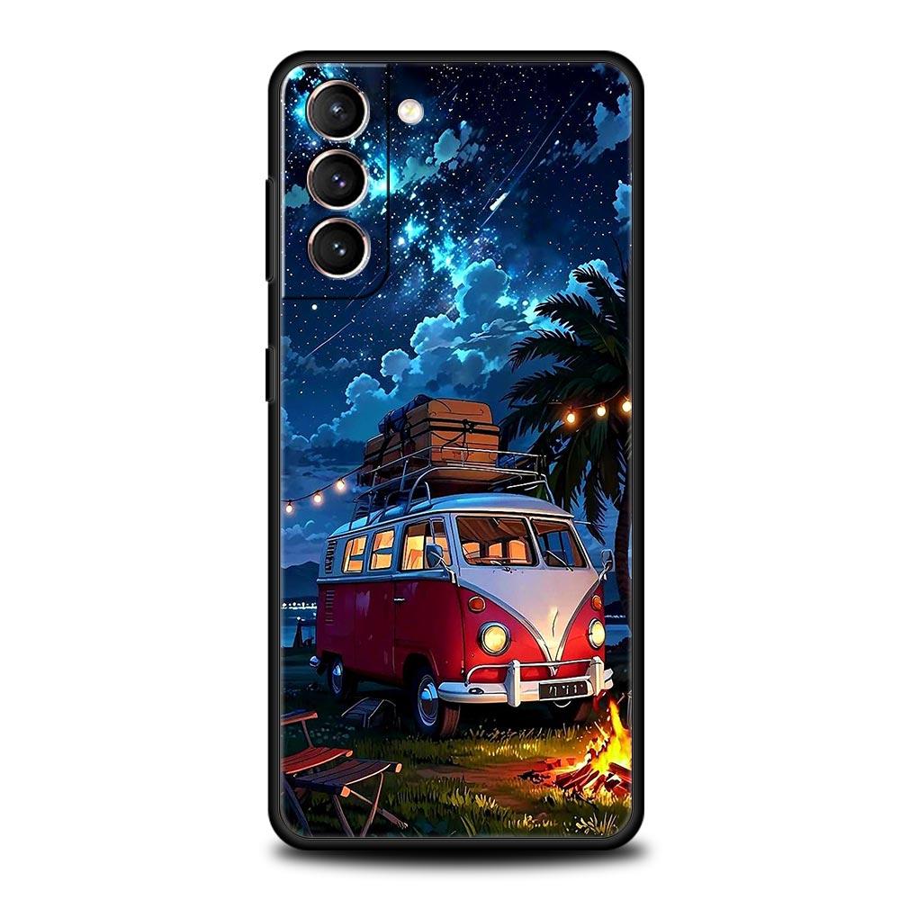 Чехол для телефона Combi Van Car Outdoor Camping для Samsung Galaxy S26 Ultra S25 Plus S24 FE S23 S22 5G S21 S20 Черный Мягкий