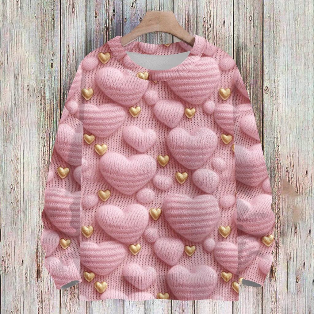 Свитшоты ко Дню святого Валентина для детей, вязаные свитера для мальчиков и девочек, симпатичные рубашки, осенние свитера с круглым вырезом, топы