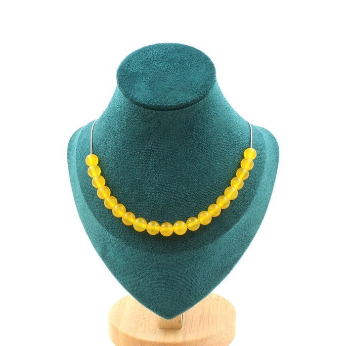 Pierres et Minéraux. Collier 20 perles Agate jaune 8 mm. Chaine en acier inoxydable Collier femmes, hommes. Taille personnalisable.