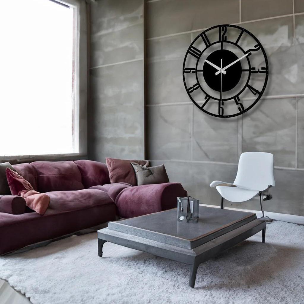 Large World Map Wall Clock, Metal Minimalist Modern Clock, Round Silent Non-Ticking Battery Operated Wall Clocks for Living Room/Home