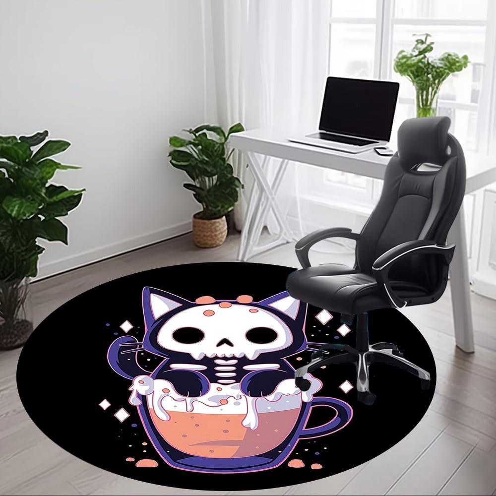 1pc Skelcat Office Round Area Rug, Indoor Mat Suitable For Office, Under Office Chairs Bedroom Living Room Home Decor, Room Deco