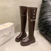Ботфорты на квадратном каблуке, современные, на молнии, однотонные, с круглым носком, женские 2024, высокое качество, высокий каблук, панк, женские ботинки