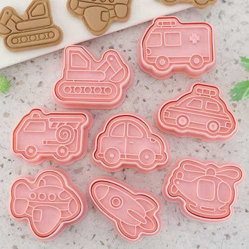 BREYLEE 8-Piece Vehicle A-Shaped Cookie Cutter Set: Car, Rocket, Bus, Ambulance, Excavator, Helicopter, Airplane. Perfect for Baking, Kitchen Baking,