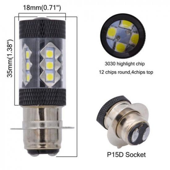 High Power P15D Motorcycle LED Headlight Fog Light Lamp Bulb Projector 6500K 2x