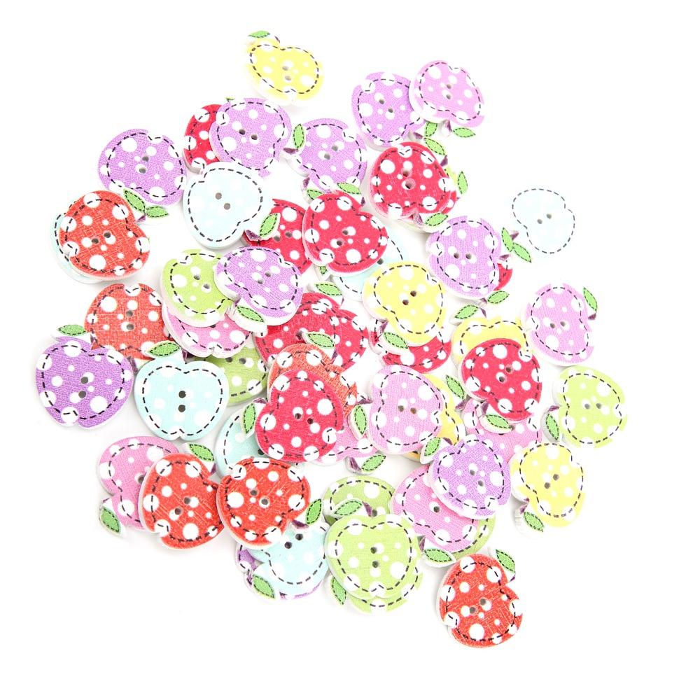100PCS Sewing Projects Apple Shape Buttons Two Holes Decorative Buttons For DIY Clothing