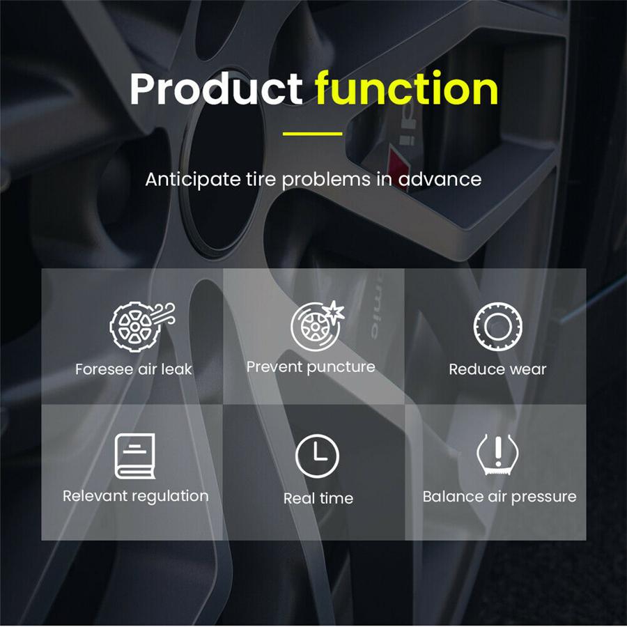 Wireless Car TPMS Tire Pressure Monitoring System Solar + USB Charging OBD2 Plug