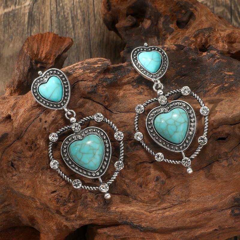 BLINGBAY Подвеска Женские серьги из бирюзы в богемном стиле Ретро этнические серьги Геометрические серьги с драгоценными камнями Подарок на день рождения для девочек