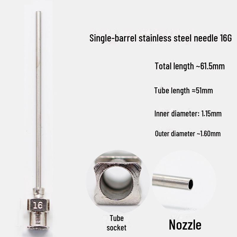 Дозирующая игла из нержавеющей стали с плоским кончиком, общая длина 61,5 мм, длина трубки 50 мм.