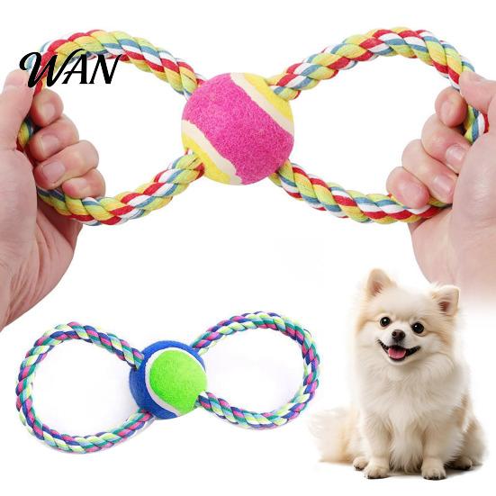 Dog Toy Pet Toys Figure-8 Shape Interactive Chewing Rope with Built-in Tennis Ball Durable Natural Chew Cotton Tug of War for Teeth Cleaning
