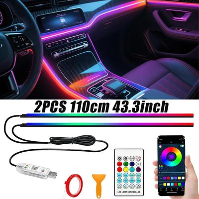 Цветная RGB-лента для атмосферной подсветки салона автомобиля с USB, акриловая светодиодная лента для интерьера автомобиля, неоновая декорация для приборной панели автомобиля