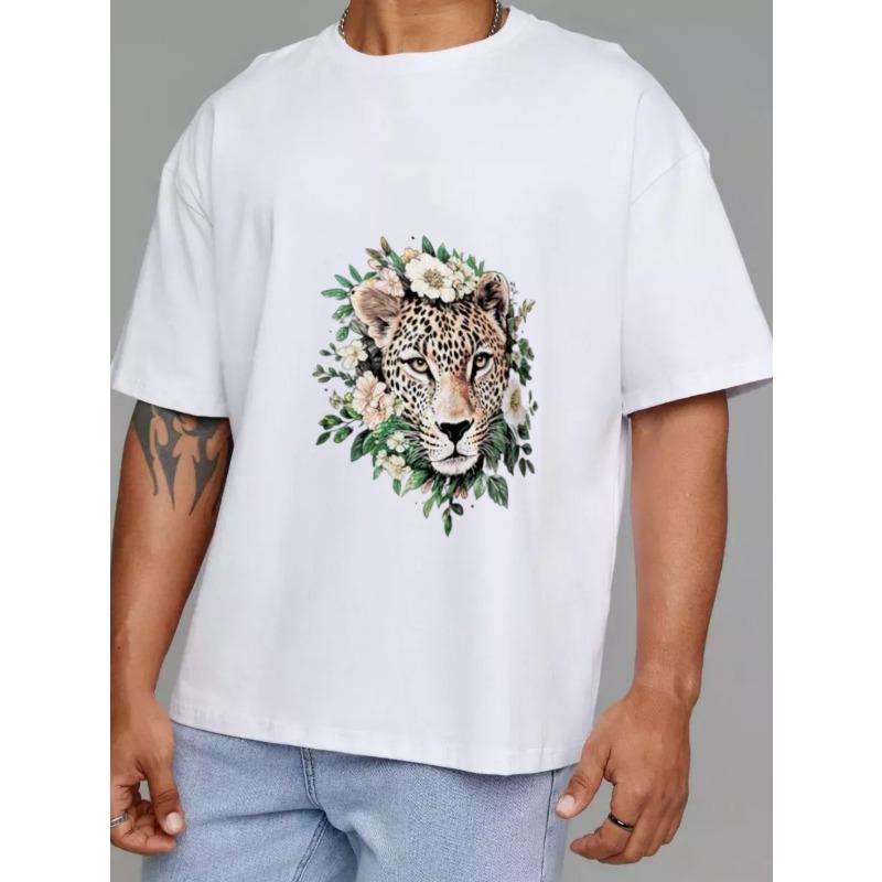 Белая футболка с леопардовым цветочным принтом для повседневной носки
