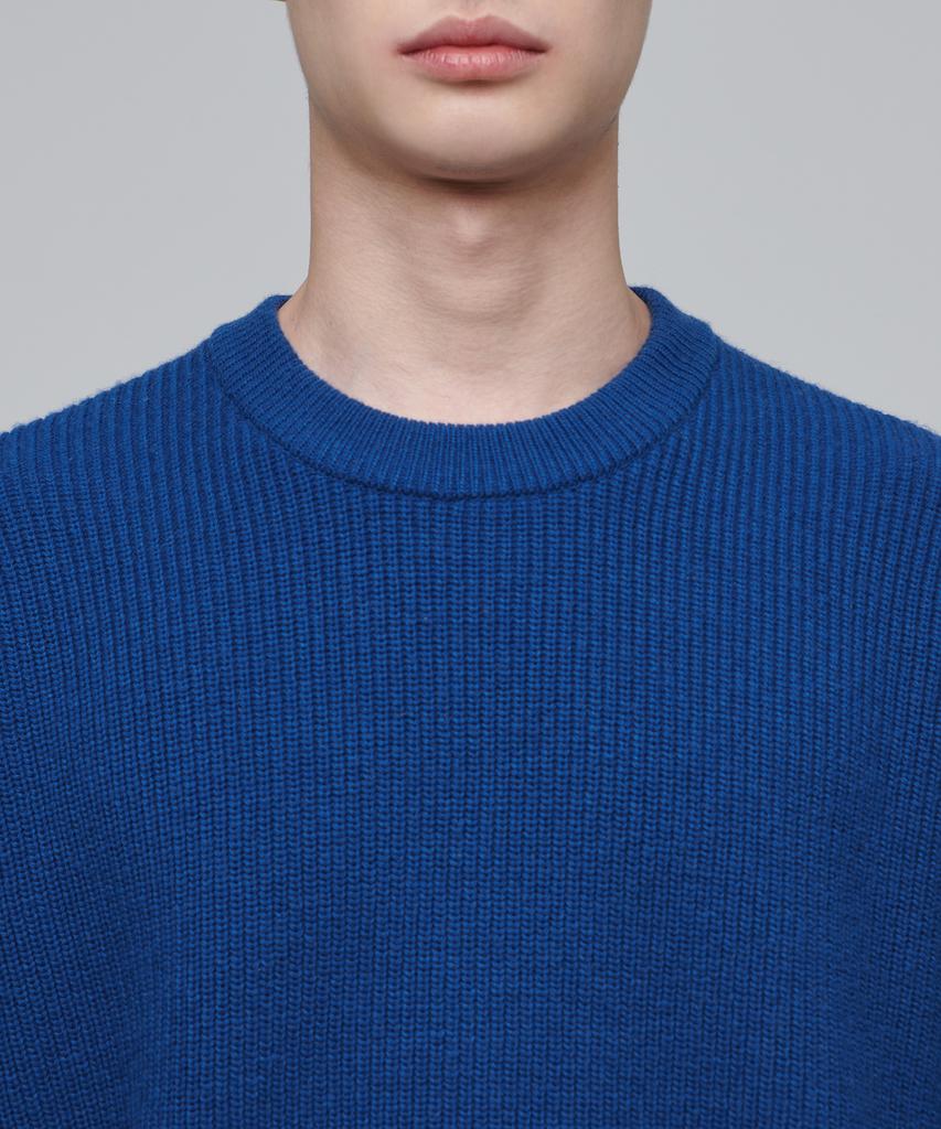 MUSINSA STANDARD Oversized Ribbed Crew Neck Knit [Blue]
