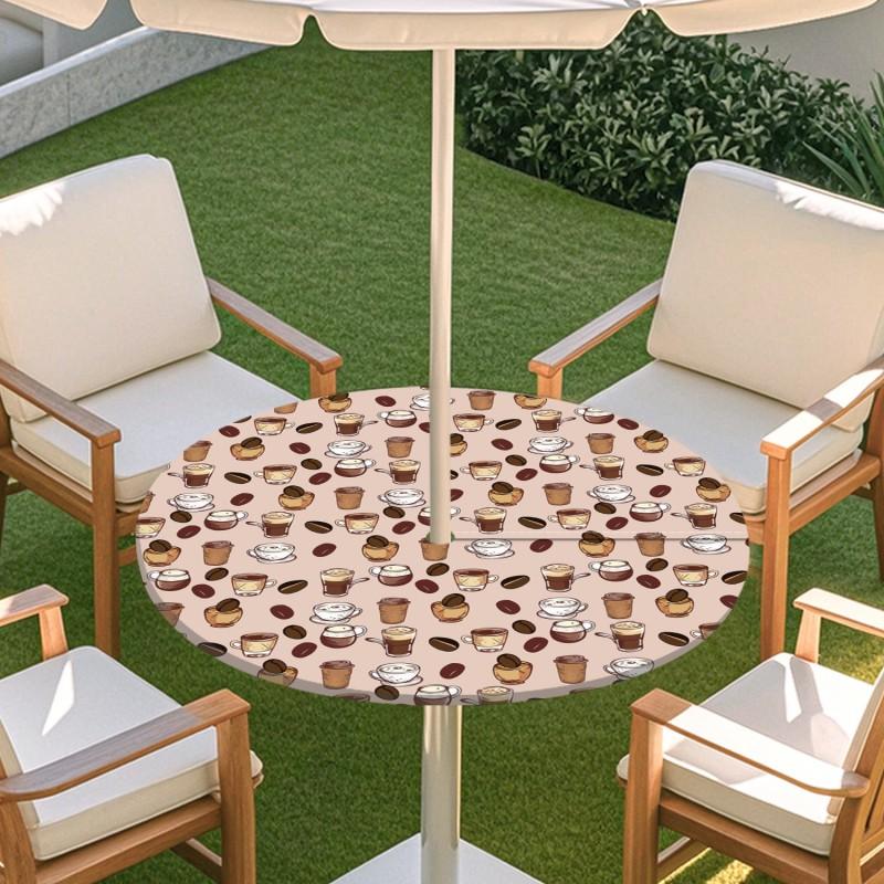 Outdoor Round Table Cover With Umbrella Hole Elastic Hem Waterproof Dustproof Patio Garden Tablecloth Caf Style Decor