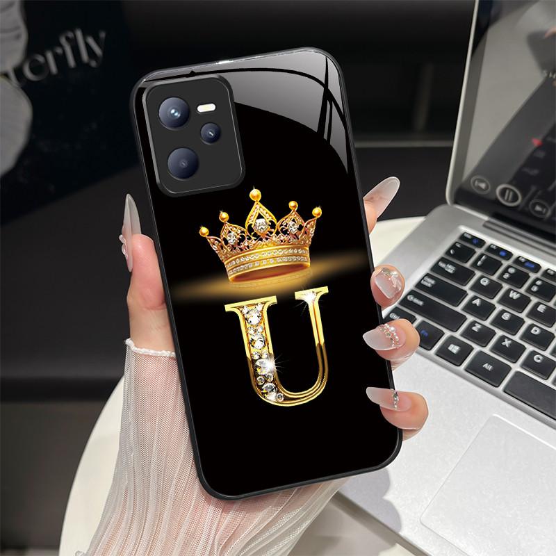 Чехол для Realme C35 Модный чехол с начальной буквой из закаленного стекла для Realme Narzo 50A Prime C 35 Ударопрочный чехол для телефона
