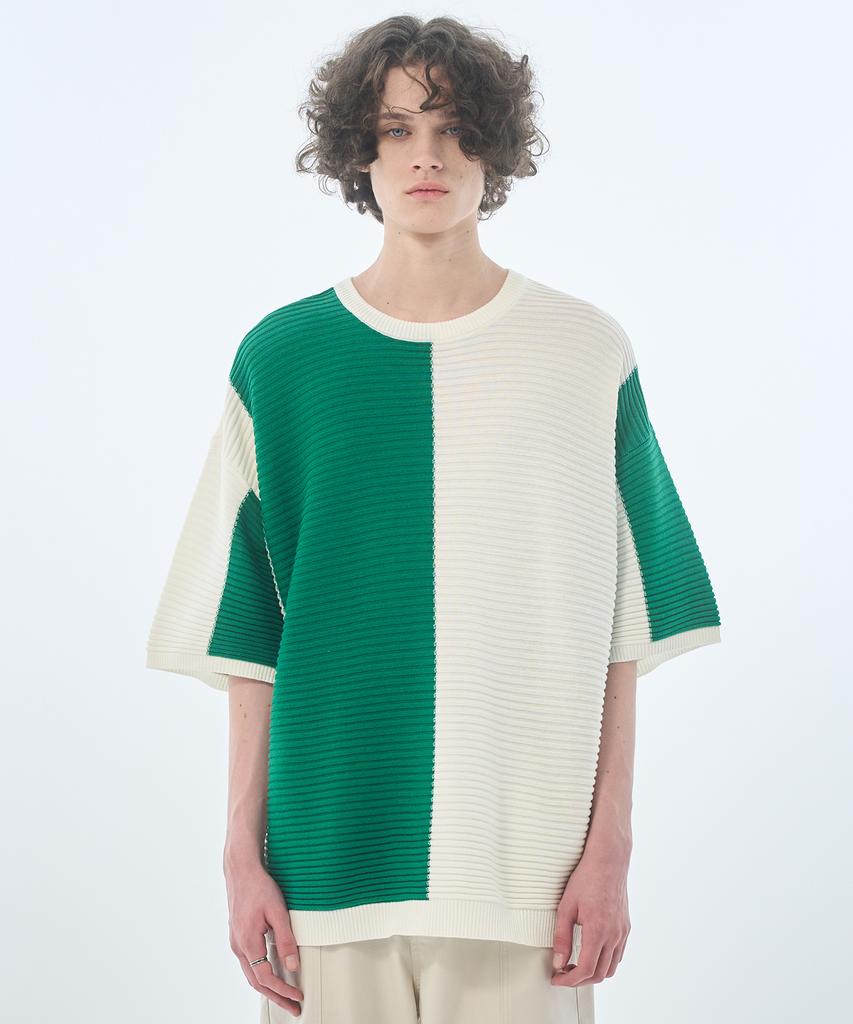 ZENSAI Combination Block Knit Green